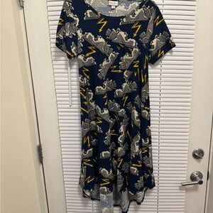 LuLaRoe Blue and Yellow Lightning Dress